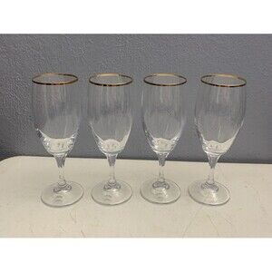 Gorham Andante Tall Water Goblet Iced Tea Wine Glass Gold Rim 14 Oz Set of 4